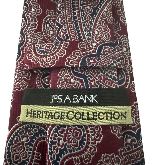 Jos. A. Bank Heritage Collection Mens 100% Silk Necktie Red & Blue Paisley Patte - Picture 3 of 8